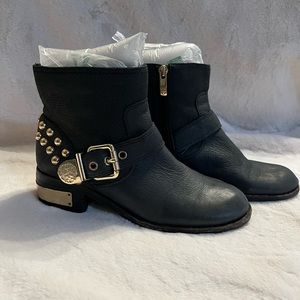 Vince Camuto Black Leather Gold Stud Booties - 6 1/2 Women's